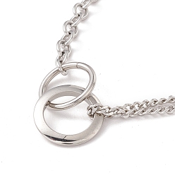 Stainless Steel Color Interlocking Ring Pendant Necklace for Women, 304 Stainless Steel Chain Necklace, Stainless Steel Color, 16.93 inch(43cm)