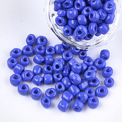 Royal Blue Baking Paint Glass Seed Beads, Round, Royal Blue, 5~6x3~5mm, Hole: 1.2~2mm, about 2500pcs/bag