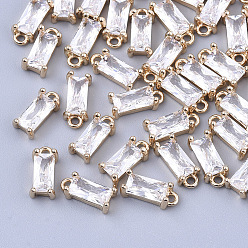 Прозрачный Прозрачные стеклянные амулеты, с латунной фурнитурой , граненые, прямоугольные, золотой свет, прозрачные, 8.5x4x3 мм, отверстие : 1 мм