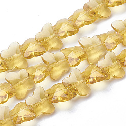 Light Khaki Transparent Glass Beads, Faceted, Butterfly, Light Khaki, 12x14.5x7.5mm, Hole: 1mm