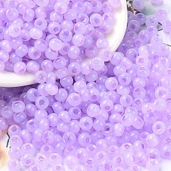 Lilac 6/0 Imitation Jade Glass Seed Beads, Luster, Dyed, Round, Lilac, 4x3mm, Hole: 1.2mm, about 7500pcs/pound