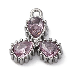 Бледно-Розовый 304 кубический стальные подвески из нержавеющей диоксида циркония, прелести капли воды, розовый жемчуг, 12x10.5x2.5 мм, отверстие : 1.2 мм