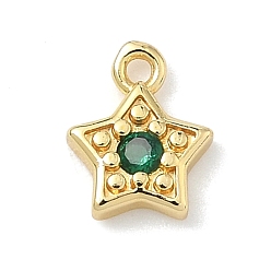 Зеленый Латунные микро проложить кубического циркония прелести, звезды прелести, без кадмия и без свинца, долговечный, стойки покрытие, реальный 18 k позолоченный, зелёные, 8x6.5x1.7 мм, отверстие : 1 мм