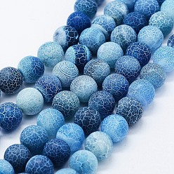 Dodger Blue Natural Weathered Agate Beads Strands, Dyed, Round, Dodger Blue, 10mm, Hole: 0.5mm, about 37pcs/strand, 14.3 inch