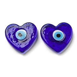 Blue Handmade Evil Eye Lampwork Beads, No Hole/Undrilled, Heart, Blue, 28~29x30x6~6.5mm