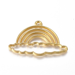 Golden Zinc Alloy Open Back Bezel Pendants, For DIY UV Resin, Epoxy Resin, Pressed Flower Jewelry, Rainbow, Golden, 27x40x2.5mm, Hole: 2.4mm