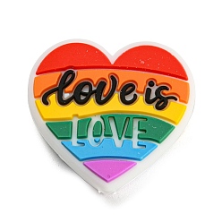 Разноцветный Сердце гордости со словом «Любовь - это любовь» Силиконовые фокусные бусины, жевательные бусины для чайников, DIY уход за ожерельем, красочный, 24x26x7.5 мм, отверстие : 2 мм