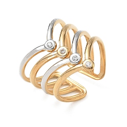 Chapado en Oro Real & Color de Acero Inoxidable Anillos abiertos multicapa de acero inoxidable con micro circonitas cúbicas para mujer, Chapado en oro real y color acero inoxidable., 304 mm, tamaño de EE. UU. 21 7 (1/4 mm)