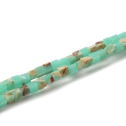 Pale Green Synthesis Imperial Jasper Beads Strands, Dyed, Cube, Pale Green, 2~2.5x2.5~3.5x2.5~3mm, Hole: 0.4mm, about 157~165pcs/strand, 14.96~15.75''(38~40cm)