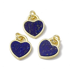 Lapis Lazuli Natural Lapis Lazuli Heart Charms, with Rack Plating Golden Tone Brass Findings, Cadmium Free & Lead Free, 14x12x2mm, Hole: 3mm