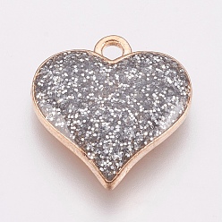 Silver Zinc Alloy Enamel Pendants, with Glitter Sequin, Heart, Silver, 17x15.5x3mm, Hole: 1.5mm