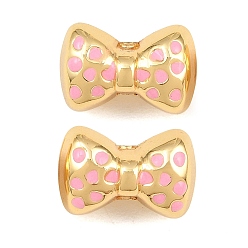 Pink Messing Emaille-Perlen, Schleife, cadmiumfrei und bleifrei, Gestell, langlebig überzogen, echt 18 k vergoldet, rosa, 10x15x9 mm, Bohrung: 2 mm