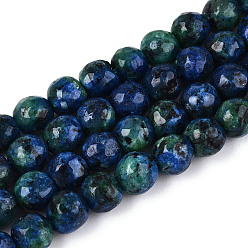 Морской Синий Окрашенные природные белый нефрит бисер пряди, круглые, граненые, Marine Blue, 5.5~6.2 мм, отверстие : 1 мм, около 65~66 шт / нитка, 14.76~15.16'' (37.5~38.5 см)