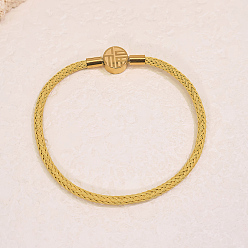 Golden Adjustable Chinese Style Fortune 304 Stainless Steel Braided Steel Wire Bracelets for Women, Golden, 7.87 inch(20cm)