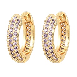 Средний Фиолетовый Латунные кубических серьги циркония обруч, без кадмия и без свинца, долговечный, стойки покрытие, реальный 18 k позолоченный, средне фиолетовый, 14.5x15x3.5 мм