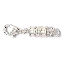 Silver Brass Magnetic Clasps Converter, with Lobster Claw Clasps, Column, Silver, 34x6mm