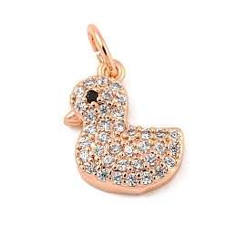 Утка Покрытие стойки латунь микропаве прозрачные подвески из кубического циркония, долговечный, с прыжковых колец, без свинца и без кадмия, реальный 18 k позолоченный, утка, 12x10x2.5 мм, отверстие : 3 мм