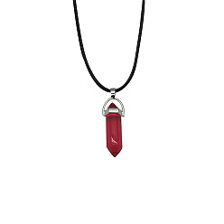 Red Minimalist Hexagonal Prism Night Light Lobster Clasp Wax Rope Sweater Chain Pendant Necklace with Tail Chain