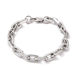 Stainless Steel Color 201 Stainless Steel Oval Link Chain Bracelets for Men, Stainless Steel Color, 8-5/8 inch(22cm), Wide: 8mm