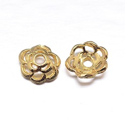 Real 18K Gold Plated Real 18K Gold Plated 6-Petal 925 Sterling Silver Bead Caps, Flower, Golden, 6.6x2mm, Hole: 1.5mm, about 125pcs/20g