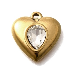 Кристалл 304 подвески из нержавеющей стали, со стразами, реальный 18 k позолоченный, ионное покрытие (ip), сердце, кристалл, 17.5x16.5x5.5 мм, отверстие : 1.4 мм