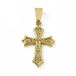 Golden Vacuum Plating 304 Stainless Steel Pendants, Religion Cross Charms, Golden, 26x17x2.5mm, Hole: 7.5x4mm