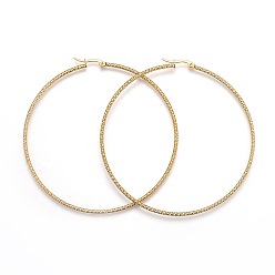 Oro 304 pendientes grandes de acero inoxidable, pendientes hipoalergénicos, forma de anillo con textura, dorado, 12 calibre, 75~79x72~76x2 mm, pin: 1 mm