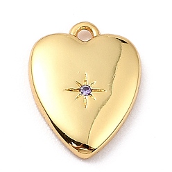 Mauve Brass Micro Pave Cubic Zirconia Charms, Long-Lasting Plated, Real 18K Gold Plated, Heart with Star, Mauve, 13x10x2mm, Hole: 1mm