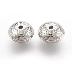 Platinum CCB Plastic Beads, Rondelle with Flower, Platinum, 10x6.5mm, Hole: 1.5mm