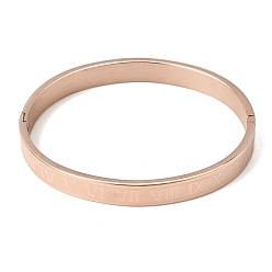 Rose Gold 304 Stainless Steel Roman Numerals Hinged Cuff Bangles for Women, Ion Plating(IP), Rose Gold, Inner Diameter: 2.05x2.44 inch(5.2x6.2cm)