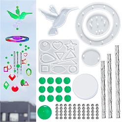 Bird DIY Wind Chime Making Kits, including 4Pcs Silicone Molds, 13Pcs Plastic Beads, 1Pc Stainless Steel S Hooks, 1 Roll Crystal Thread, 3Pcs Round Tubes, Bird