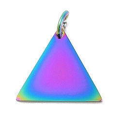 Rainbow Color 304 брелоки из нержавеющей стали для штамповки заготовок, с целью перехода в кольце, зеркальная полировка, ионное напыление (IP), треугольный шарм, Радуга цветов, 13x15x1 мм, отверстие : 3.5 мм