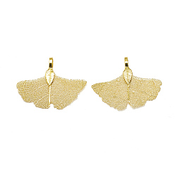 Golden Plated Iron Pendants, Electroplate Natural Leaf, Ginkgo leaf, Golden Plated, 33~35x40x1mm, Hole: 3x5mm