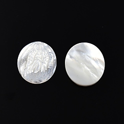 Cáscara Blanca Cabujones de conchas blancas naturales, religión, oval con jesus, 18x16x2.5~3 mm