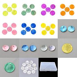 (52) Непрозрачная лаванда 140 шт. 14 стили, окрашенные распылением, натуральные подвески-соединители из ракушек Capiz, ссылки на диски, разноцветные, 15x0.5~1.5 мм, отверстие : 1~1.6 мм, 10 шт / стиль