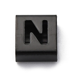 Letter N Ионное покрытие (ip) 304 квадратные подвески-слайдеры из нержавеющей стали, чёрные, Письмо N, 9x8x4 мм, отверстие : 3.5x8.5 мм