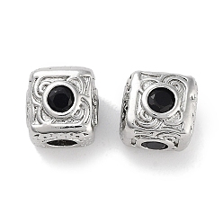 Черный Латунные микро проложить кубического циркония бусы, платина, кубические, чёрные, 7.5x7.5x7.5 мм, отверстие : 3 мм