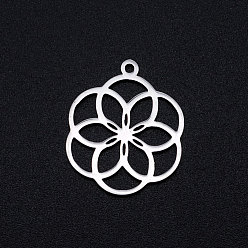 Stainless Steel Color 201 Stainless Steel Filigree Charms, Seed of Life/Sacred Geometry, Stainless Steel Color, 22.5x18.5x1mm, Hole: 1.5mm