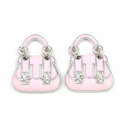 Pink Подвески из эмали и сплава, стойки покрытие, прелести мешков, без кадмия, без никеля и без свинца, платина, розовые, 26x20x5 мм, отверстие : 9x6.5 мм