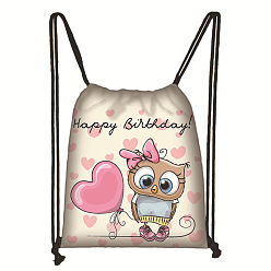 Owl Printed Polyester Drawstring Bag, Rectangular Backpack for Women, Owl, 38x32cm
