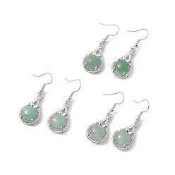 Зеленый Авантюрин Серьги-капли из натурального зеленого авантюрина с кристаллами и стразами, платиновые латунные украшения для женщин, 42 мм, штифты : 0.6 мм