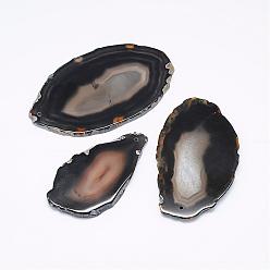 Coconut Brown Natural Agate Pendants, Dyed, Nuggets, Coconut Brown, 60~85x35~55x5mm, Hole: 2mm