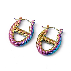 Rainbow Color Ионное покрытие (ip) 304 овальные серьги-кольца из нержавеющей стали для женщин, Радуга цветов, 21x16x3.5 мм, штифты : 0.6 мм