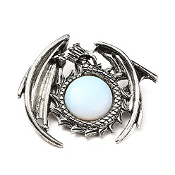 Opalite Opalite Pendants, Dragon Charms, with Rack Plating Antique Silver Tone Alloy Findings, Cadmium Free & Lead Free, 40x48x12mm, Hole: 9x6mm