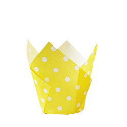 Yellow Tulip Cupcake Baking Cups, Greaseproof Muffin Liners Holders Baking Wrappers, Polka Dot Pattern, Yellow, 50x80mm