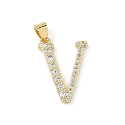 Letter V Латунные микро проложить кубического циркония подвески, без свинца и без кадмия, долговечный, реальный 18 k позолоченный, стойки покрытие, Буква V, 18.5x14x2 мм, отверстие : 4.5x3 мм