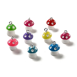 Mixed Color Acrylic Pendants, with Spray Painted and Iron Ring, Mushroom, Mixed Color, 15.5~17x11~12x11~12mm, Hole: 2mm