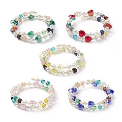 Mixed Color Glass Beads Three Loops Wrap Bracelets, Shell Pearl Bead Bracelet for Women, Mixed Color, Inner Diameter: 2-1/8 inch(5.5cm)