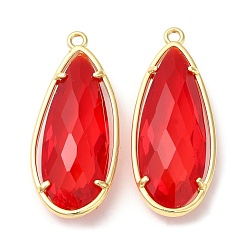 Red Transparent Resin Pendants, Faceted Teardrop Charms with Rack Plating Real 18K Gold Plated Brass Findings, Cadmium Free & Lead Free, Long-Lasting Plated, Red, 36.5x14x7.5mm, Hole: 1.8mm