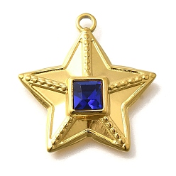 Сапфир 304 подвески из нержавеющей стали, со стразами, реальный 18 k позолоченный, ионное покрытие (ip), звезда, сапфир, 26x24.5x6 мм, отверстие : 2 мм